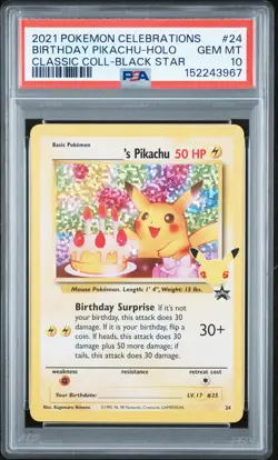 2021 POKEMON CELEBRATIONS CLASSIC COLLECTION #24 BIRTHDAY PIKACHU-HOLO PSA 10 - Image 1