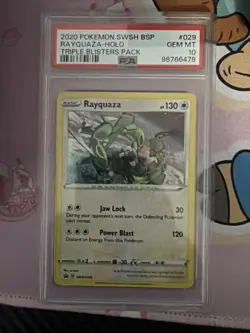 2020 Pokemon SWSH BSP Triple Blisters Pack #029 Rayquaza Holo PSA 10 GEM MINT - Image 1