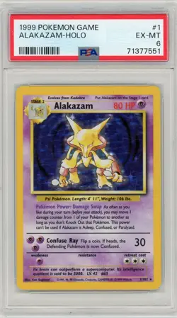 1999 Pokemon Game #1 Alakazam Holo PSA 6 EX-MT - Image 1