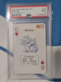 1996 Pokemon Red Playing Card Deck Rhydon 6 Of Hearts PSA 9 - Image 1