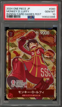 One Piece CCG Monkey.D.Luffy 24-25 Bandai Card Games Fest Japanese P-080 PSA 10 - Image 1