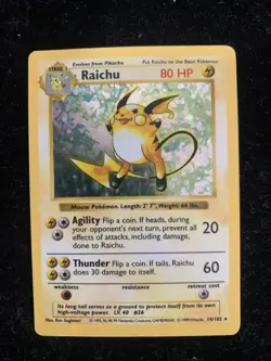 Raichu 014/102 Base Set (Shadowless) Holo Pokemon - Image 1