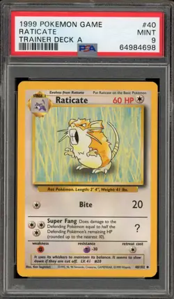 Pokemon Raticate Trainer Deck A #40 PSA 9 Mint - Image 1