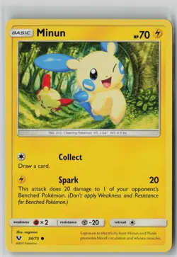 Minun 34/73 Common Shining Legends Pokemon NM - Image 1