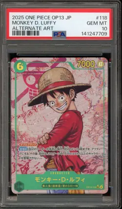 One Piece CCG Monkey.D.Luffy Japanese Alternate Art OP13-118 PSA 10 Gem Mint - Image 1
