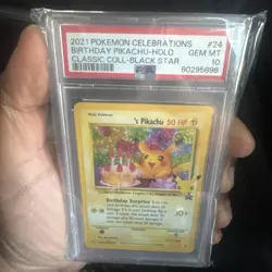 【PSA 10】Birthday Pikachu Promo Holo Pokemon Celebrations Classic Black Star #24￼ - Image 1
