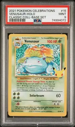 Pokemon PSA 9 MINT Celebrations Venusaur 15/102 Classic Collection Holo Rare - Image 1
