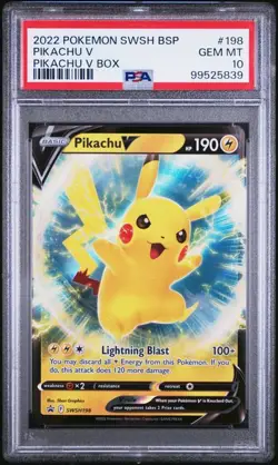 PSA 10 PIKACHU V Pokemon 2022 #198 Sword & Shield Black Star Promo SWSH198 Box - Image 1