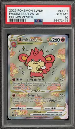 Pokemon Simisear VSTAR Crown Zenith Galarian Gallery Full Art #GG37 PSA 10 - Image 1