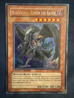 Blackwing - Elphin the Raven Secret Rare 2009 CT06-ENS01 LP Holo Bleed Error - Image 1