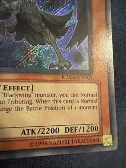 Blackwing - Elphin the Raven Secret Rare 2009 CT06-ENS01 LP Holo Bleed Error - Image 4