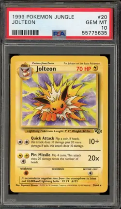 Pokemon Jolteon Jungle Unlimited NON Holo Rare #20 PSA 10 Gem Mint - Image 1