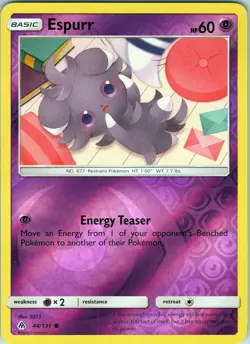 Espurr 44/131 Common - Pokemon TCG SM: Forbidden Light - Reverse Holo (NM) - Image 1