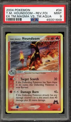 Pokemon Team Magma's Houndoom EX TM Magma Vs TM Aqua Reverse Holo #34 PSA 9 - Image 1