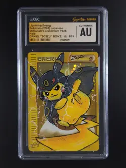2002 Pokemon ZOSZU PONCHO-WEARING PIKACHU SKETCH Lightning Energy Holo CGC Auth - Image 1