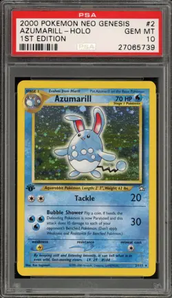 Pokemon Azumarill Neo Genesis 1st Edition Holo Rare #2 PSA 10 Gem Mint - Image 1