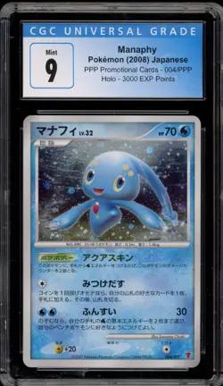 Pokemon Manaphy 3,000 EXP Points Japanese Holo Promo 004/PPP CGC 9 Mint - Image 1