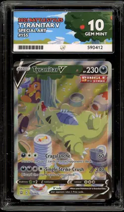 Pokemon Tyranitar V Battle Styles Full Alt Art #155 DAMAGED SLAB ACE 10 Gem Mint - Image 1