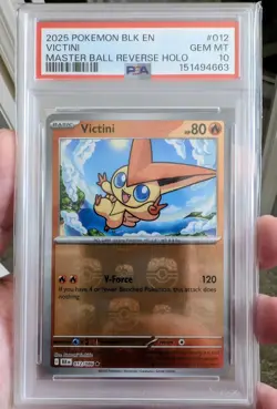2025 Pokemon BLK EN Victini Master Ball Reverse Holo #012 PSA 10 GEM MINT - Image 1