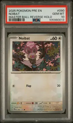 PSA 10 GEM Mint Noibat 090/131 Master Ball Reverse Holo - Pokemon SV8.5 PRE - Image 1