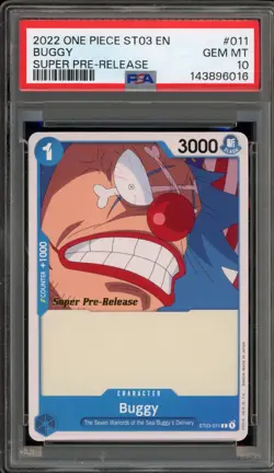 One Piece CCG Buggy Super Pre-Release ST03-011 PSA 10 Gem Mint - Image 1