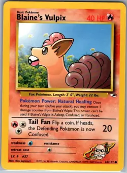 Blaine's Vulpix 65/132 Non Holo Gym Heroes - Pokemon Card - LP - Image 1