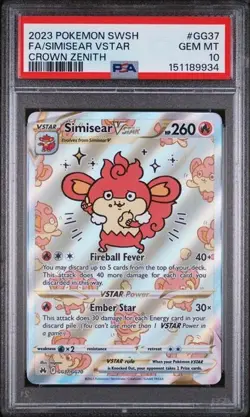 PSA 10 Simisear Vstar GG37/GG70 Pokemon Crown Zenith Galarian Gallery Card - Image 1