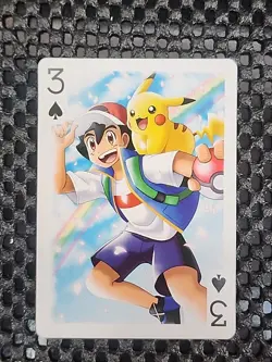 Ash Pikachu Pokemon Playing Card Poker Card TCG Three Of Spades - Image 1