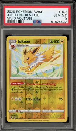Pokemon Jolteon Vivid Voltage Reverse Holo Rare #047 PSA 10 Gem Mint - Image 1