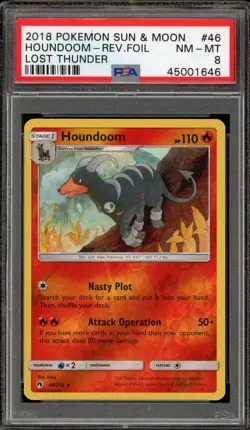 Pokemon Houndoom Lost Thunder Reverse Holo Rare #46 PSA 8 - Image 1