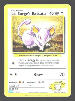 Lt. Surge's Rattata Trading Card Game Classic 015/034 NM - Image 1