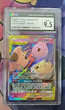 CGC 9.5 Togepi & Cleffa & Igglybuff GX Cosmic Eclipse 143/236 Holo Pokemon Card - Image 1