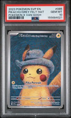 2023 Pokemon Pikachu Grey Felt Hat #085 BSP GEM MT PSA 10 Pokemon X Van Gogh - Image 1