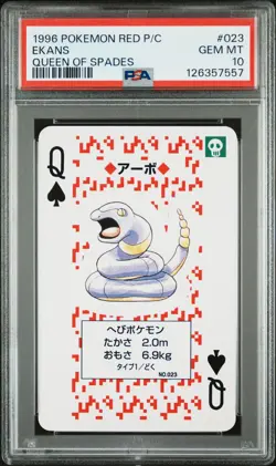 1996 POKEMON RED VERSION PLAYING CARDS QUEEN OF SPADES #023 EKANS PSA 10 - Image 1