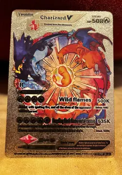 Charizard V Fire Dinosaur Evolution Gold Foil FanArt Pokemon Card LV. 91 HP 508 - Image 1