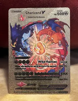 Charizard V Fire Dinosaur Evolution Gold Foil FanArt Pokemon Card LV. 91 HP 508 - Image 2