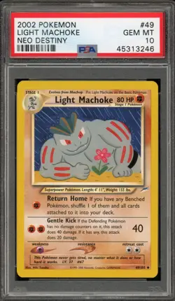 Pokemon Light Machoke Neo Destiny Unlimited #49 PSA 10 Gem Mint - Image 1