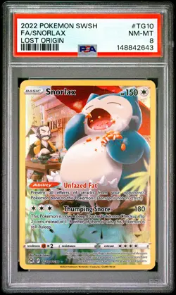 2022 POKEMON SWORD & SHIELD LOST ORIGIN #TG10 FULL ART/SNORLAX PSA 8 - Image 1