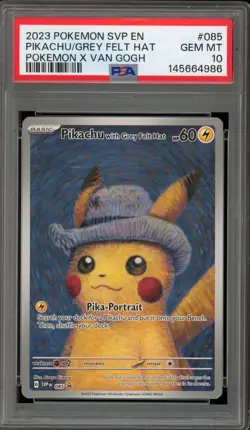 Pokemon Pikachu with Grey Felt Hat Van Gogh Full Art Promo SVP EN 085 PSA 10 - Image 1