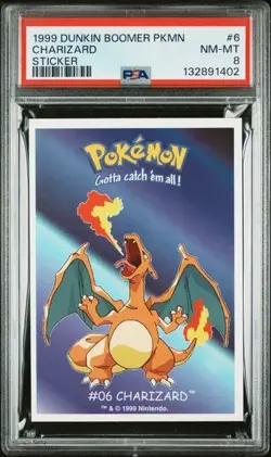 PSA 8 CHARIZARD 1999 DUNKIN BOOMER STICKER GRADED POKEMON FIRE DRAGON PM-TPHLC-6 - Image 1