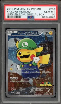 Pokemon Luigi Pikachu Special Bx. JPN Full Art Promo 296/XY-P PSA 10 Gem Mint - Image 1