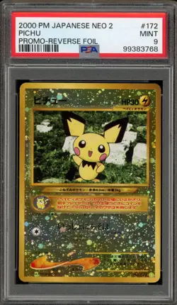 Pokemon Pichu Neo 2 Japanese Reverse Holo Promo #172 PSA 9 Mint - Image 1