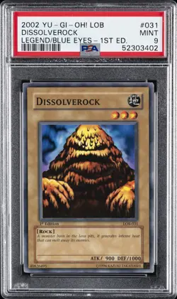 2002 YU-GI-OH! LOB-LEGEND OF BLUE EYES WHITE DRAGON 1ST ED DISSOLVEROCK PSA 9 - Image 1