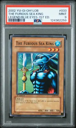 2002 YU-GI-OH! LOB-LEGEND OF BLUE EYES WHITE DRAGON THE FURIOUS SEA KING PSA 9 - Image 1