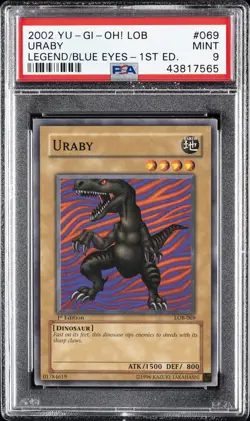 2002 YU-GI-OH! LOB-LEGEND OF BLUE EYES WHITE DRAGON 1ST ED #069 URABY PSA 9 - Image 1