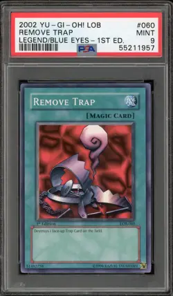 Yu-Gi-Oh! Remove Trap Legend of Blue Eyes 1st Edition LOB-060 PSA 9 Mint - Image 1