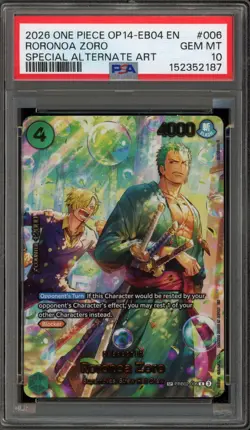One Piece CCG Roronoa Zoro OP14-EB04 Special Alternate Art PRB02-006 PSA 10 - Image 1