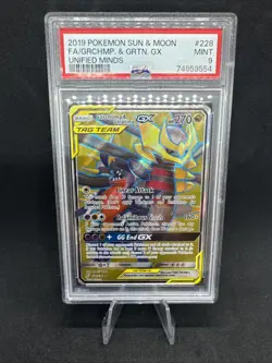 2019 POKEMON SUN & MOON UNIFIED MINDS #228 FULL ART/GARCHOMP & GIRATINA GX PSA 9 - Image 1