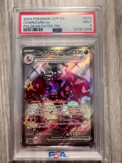 Pokemon TCG Paldean Fates Tin Black Star Promo #074 Charizard ex PSA 9 - Image 1
