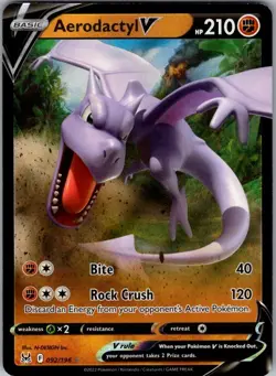 Aerodactyl V 092/196 Holo V Rare Lost Origin Pokemon Near Mint - Image 1